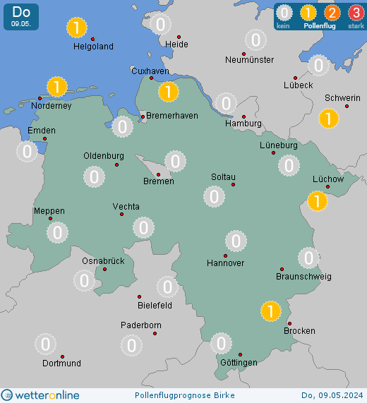 Niedersachsen: Pollenflugvorhersage Birke für Donnerstag, den 28.03.2024