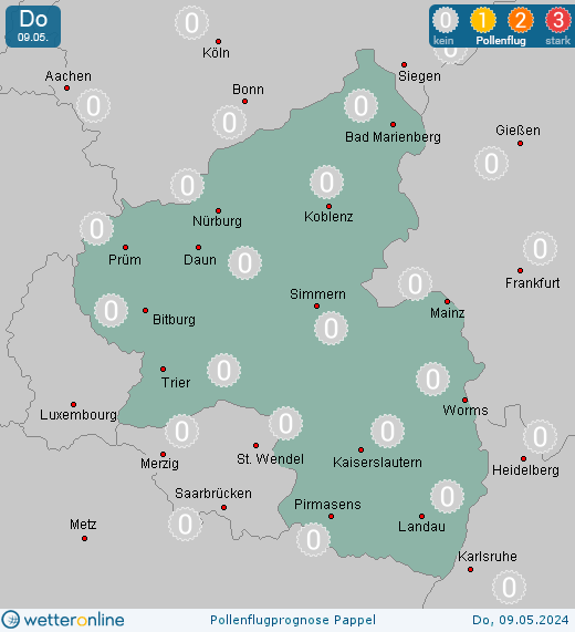 Rheinland-Pfalz: Pollenflugvorhersage Pappel für Freitag, den 29.03.2024