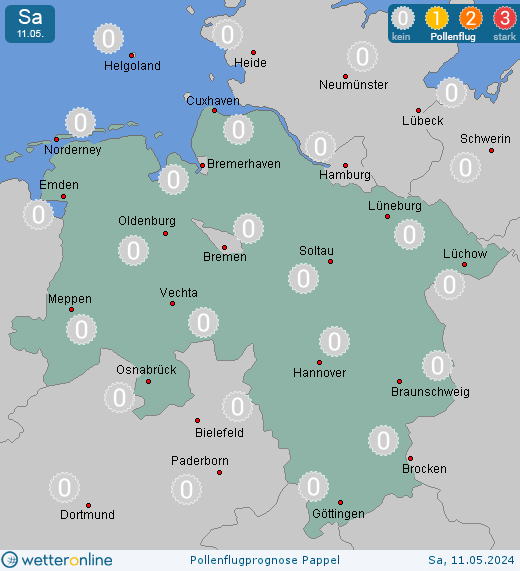 Niedersachsen: Pollenflugvorhersage Pappel für Mittwoch, den 17.04.2024