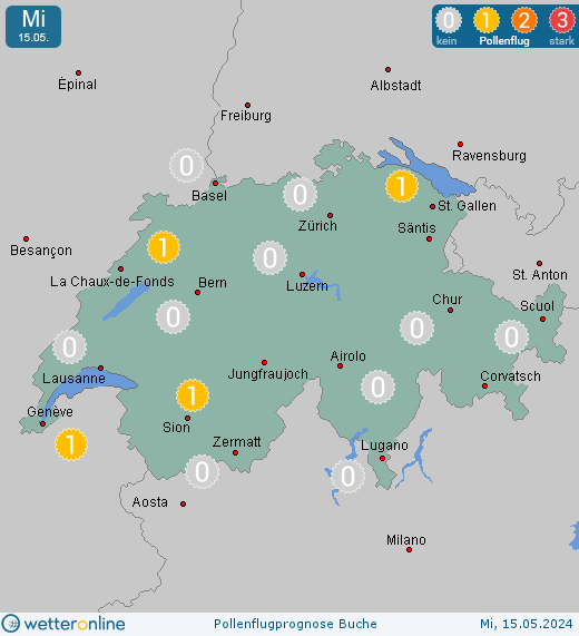 Schweiz: Pollenflugvorhersage Buche für Freitag, den 26.04.2024