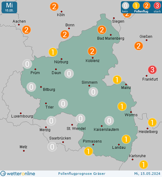 Rheinland-Pfalz: Pollenflugvorhersage Gräser für Freitag, den 26.04.2024