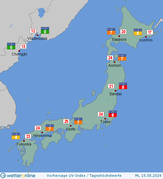 Japan: UV-Index-Vorhersage für Freitag, den 26.04.2024