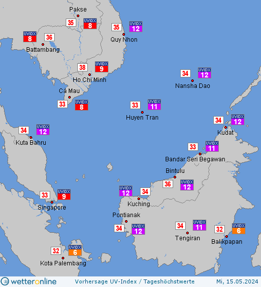 Singapur: UV-Index-Vorhersage für Freitag, den 26.04.2024