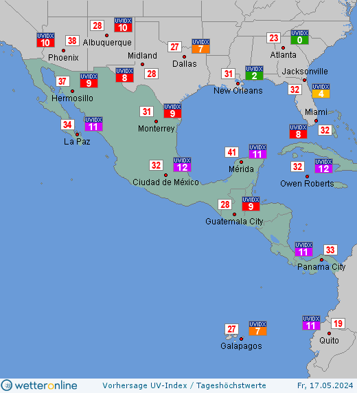 Zentralamerika: UV-Index-Vorhersage für Samstag, den 27.04.2024