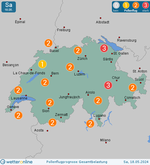 Bremgarten b. Bern: Pollenflugvorhersage Ambrosia für Samstag, den 27.04.2024