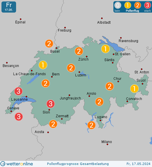 Grindelwald (in 1100m): Pollenflugvorhersage Ambrosia für Samstag, den 27.04.2024