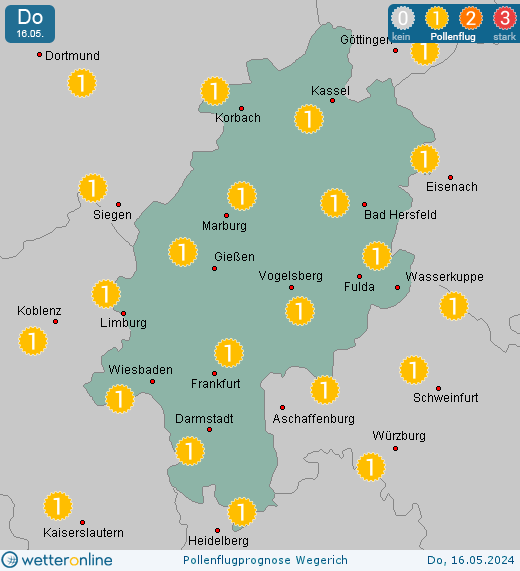 Hessen: Pollenflugvorhersage Wegerich für Samstag, den 27.04.2024