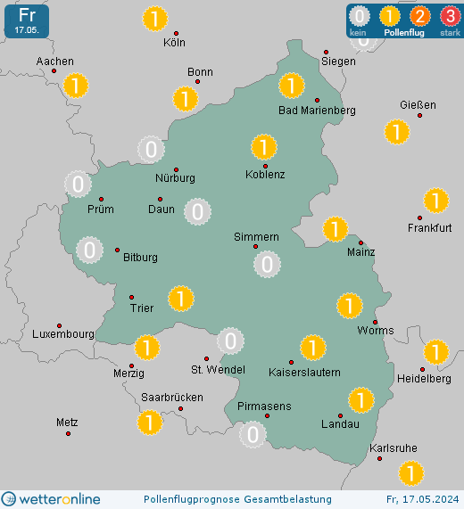 Rheinland-Pfalz: Pollenflugvorhersage Gesamtbelastung für Samstag, den 27.04.2024