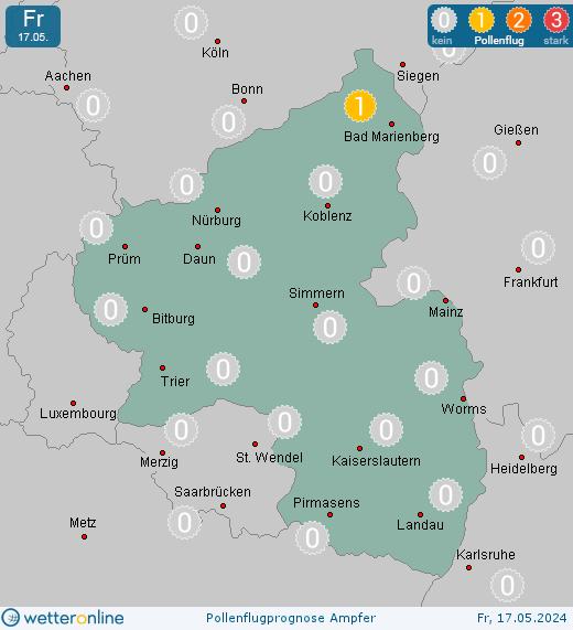 Rheinland-Pfalz: Pollenflugvorhersage Ampfer für Samstag, den 27.04.2024