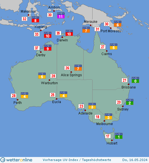 Australien: UV-Index-Vorhersage für Samstag, den 27.04.2024