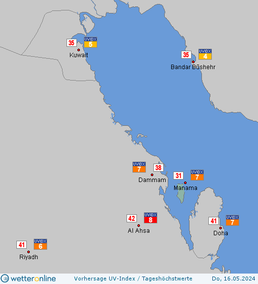 Bahrain: UV-Index-Vorhersage für Samstag, den 27.04.2024