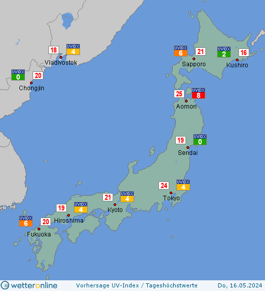 Japan: UV-Index-Vorhersage für Samstag, den 27.04.2024