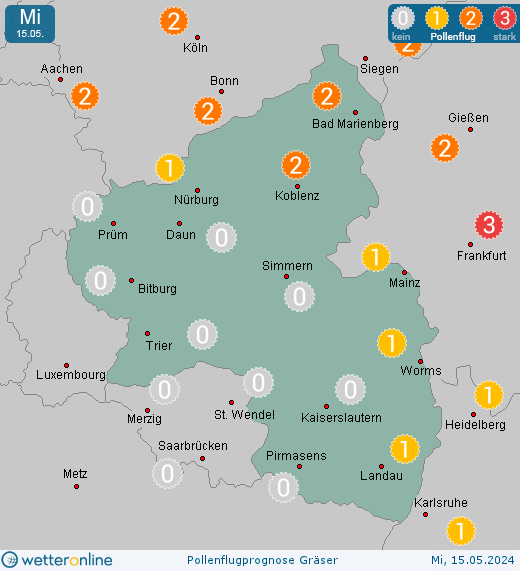 Rheinland-Pfalz: Pollenflugvorhersage Gräser für Samstag, den 27.04.2024