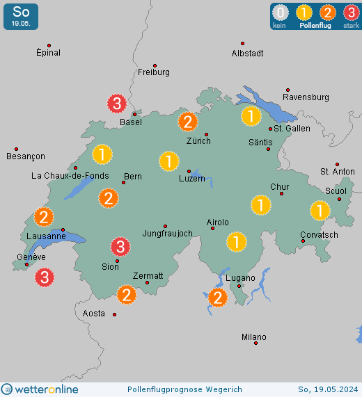 Grindelwald (in 1100m): Pollenflugvorhersage Wegerich für Sonntag, den 28.04.2024
