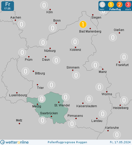Saarland: Pollenflugvorhersage Roggen für Sonntag, den 28.04.2024