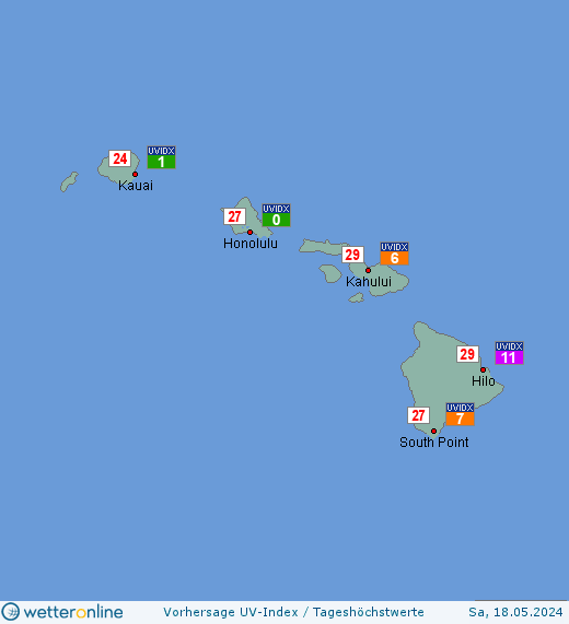 Hawaii-Inseln: UV-Index-Vorhersage für Sonntag, den 28.04.2024