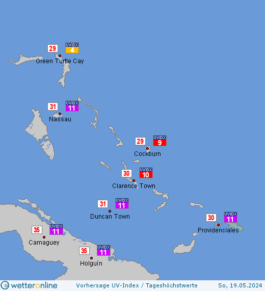 Turks- und Caicosinseln: UV-Index-Vorhersage für Sonntag, den 28.04.2024