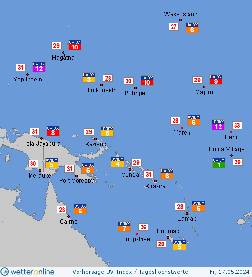 Vanuatu: UV-Index-Vorhersage für Sonntag, den 28.04.2024