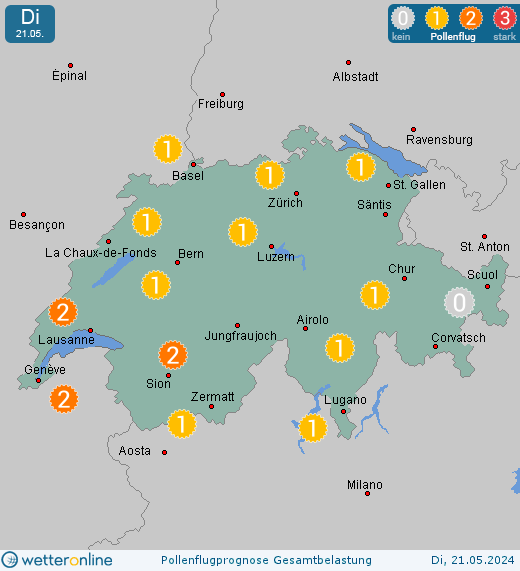 Andermatt: Pollenflugvorhersage Ambrosia für Montag, den 29.04.2024