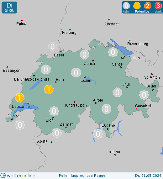 Schweiz: Pollenflugvorhersage Roggen für Montag, den 29.04.2024