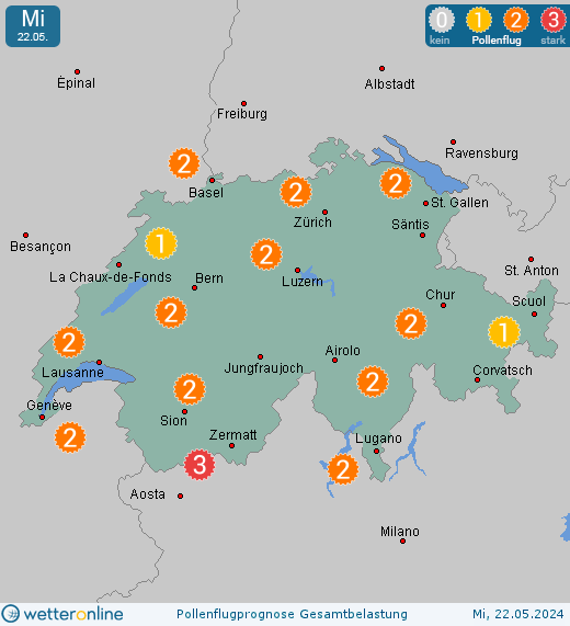 Schweizer Mittelland: Pollenflugvorhersage Ambrosia für Montag, den 29.04.2024