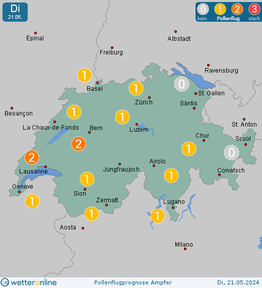 Luzern: Pollenflugvorhersage Ampfer für Montag, den 29.04.2024