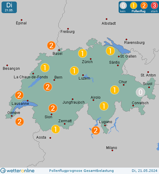 Iseltwald: Pollenflugvorhersage Ambrosia für Montag, den 29.04.2024