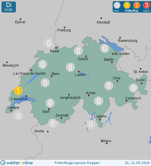 Chur: Pollenflugvorhersage Roggen für Montag, den 29.04.2024