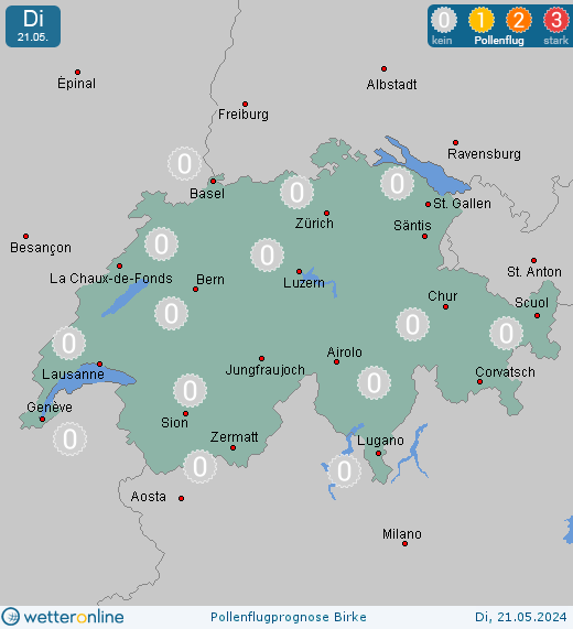 Grindelwald: Pollenflugvorhersage Birke für Montag, den 29.04.2024