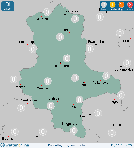 Dessau-Roßlau: Pollenflugvorhersage Esche für Montag, den 29.04.2024