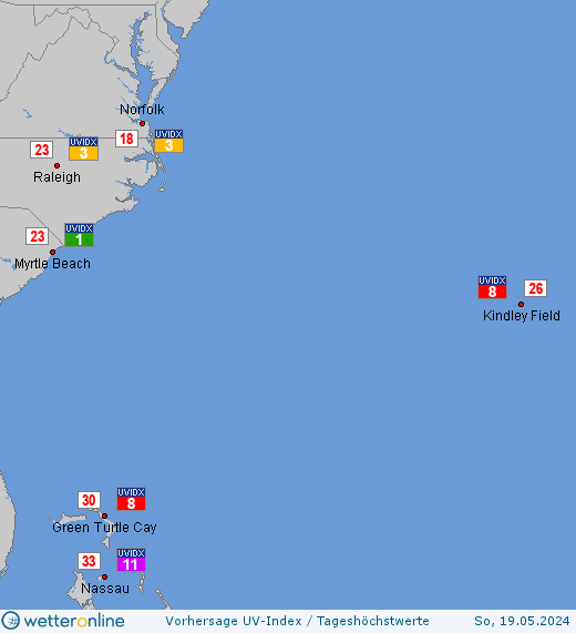 Bermuda: UV-Index-Vorhersage für Montag, den 29.04.2024