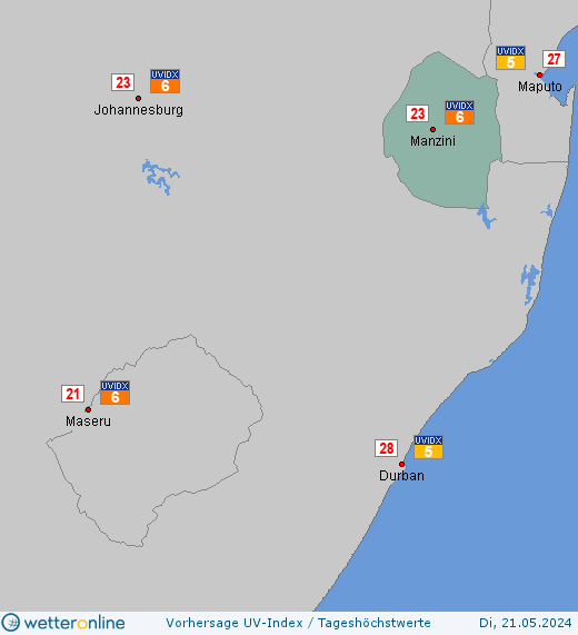 Swasiland: UV-Index-Vorhersage für Montag, den 29.04.2024