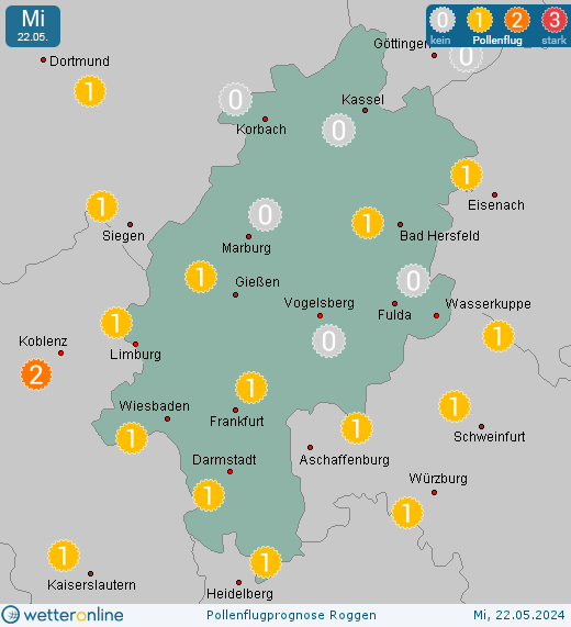 Vogelsberg: Pollenflugvorhersage Roggen für Montag, den 29.04.2024