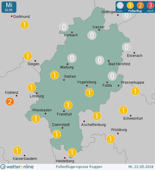 Hessen: Pollenflugvorhersage Roggen für Dienstag, den 30.04.2024