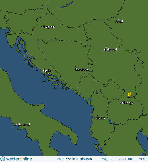 Aktuelle Blitzkarte westlicher Balkan und Adria