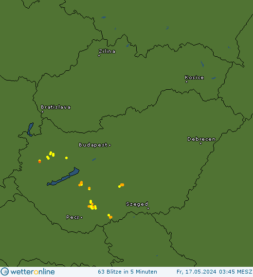 Aktuelle Blitzkarte westliche Karpaten und Ungarn