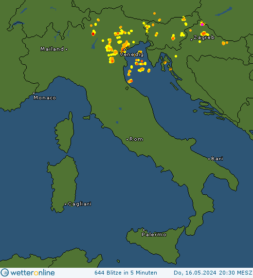 Aktuelle Blitzkarte Italien und Korsika