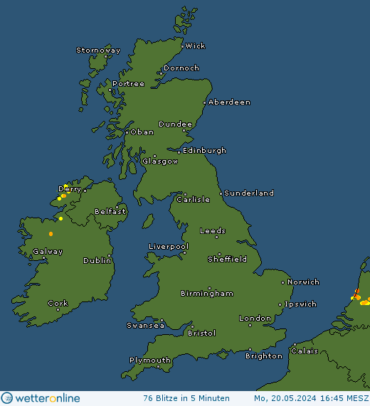 Aktuelle Blitzkarte Britische Inseln