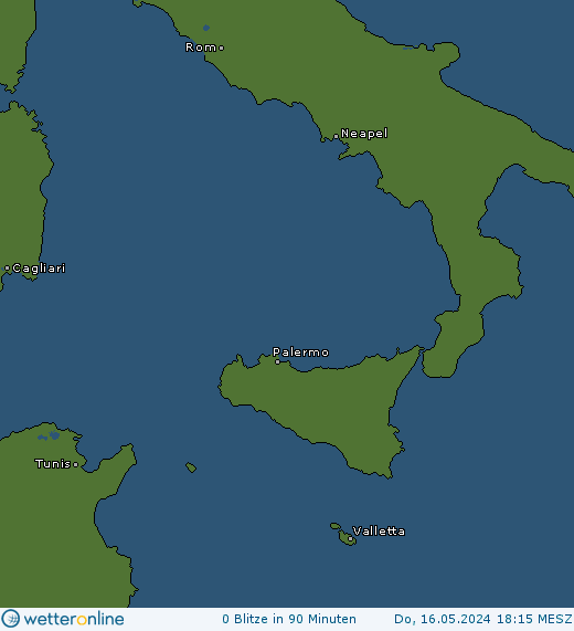 Aktuelle Blitzkarte Malta und Tyrrhenisches Meer