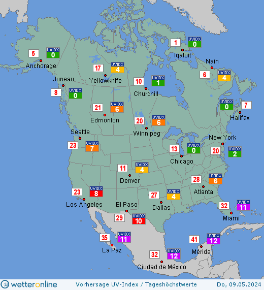 Nordamerika: UV-Index-Vorhersage für Dienstag, den 28.06.2022