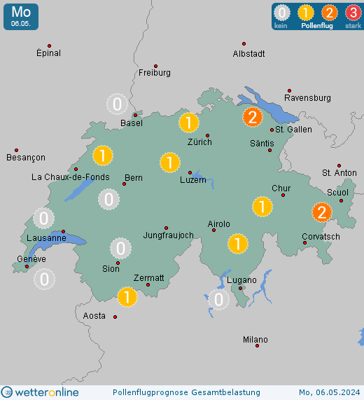 Lausanne: Pollenflugvorhersage Ambrosia für Mittwoch, den 10.08.2022