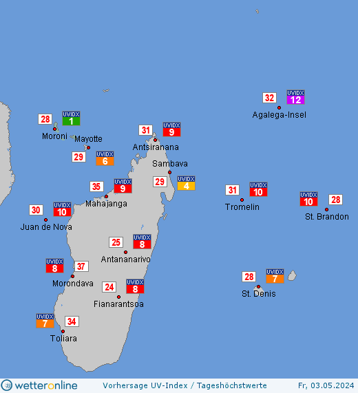Komoren: UV-Index-Vorhersage für Donnerstag, den 11.08.2022