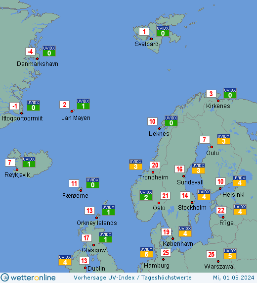 Nordeuropa: UV-Index-Vorhersage für Montag, den 26.09.2022
