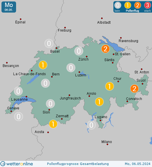 Schweiz: Pollenflugvorhersage Gesamtbelastung für Sonntag, den 04.12.2022