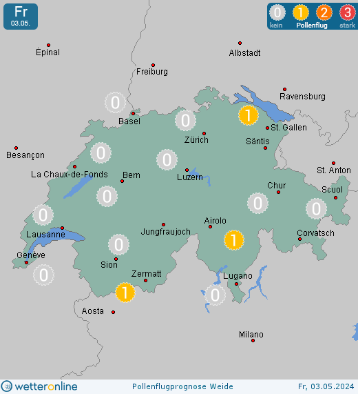 Chur: Pollenflugvorhersage Weide für Montag, den 29.05.2023