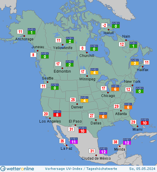 Nordamerika: UV-Index-Vorhersage für Samstag, den 30.09.2023