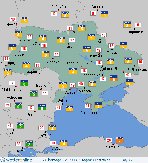 Ukraine: UV-Index-Vorhersage für Samstag, den 02.03.2024