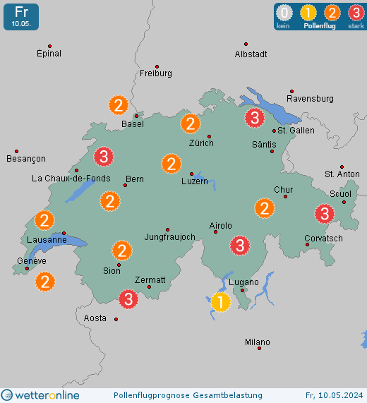 Bremgarten b. Bern: Pollenflugvorhersage Ambrosia für Donnerstag, den 28.03.2024