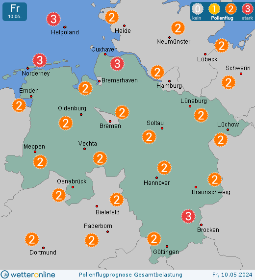 Niedersachsen: Pollenflugvorhersage Gesamtbelastung für Donnerstag, den 28.03.2024