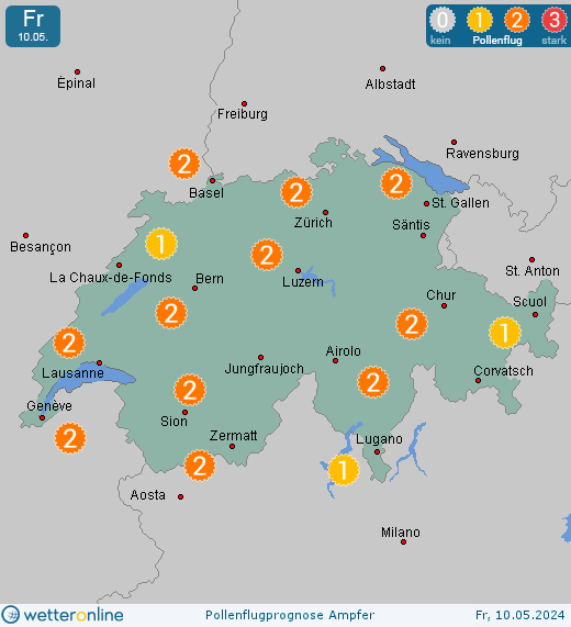 Schweiz: Pollenflugvorhersage Ampfer für Freitag, den 29.03.2024